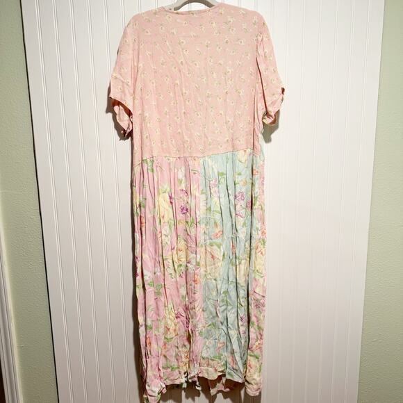 Jenny Helene Vintage 90s Patchwork Pastel Floral Midi Dress Cottagecore Large - Picture 7 of 7